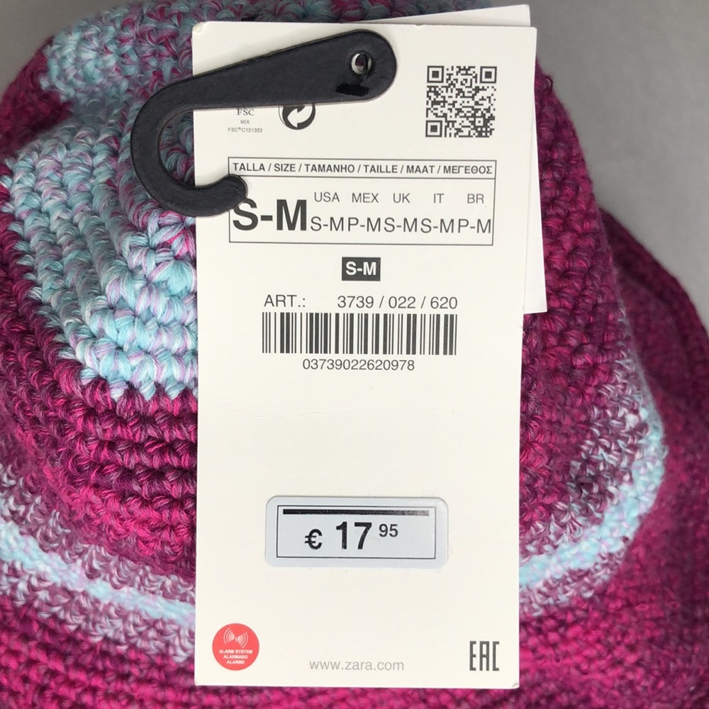 Zara Handmade Knit Bucket Hat Pink Blue S-M - Picture 4 of 7